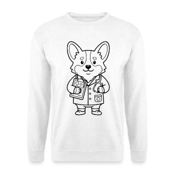 Süßer Corgi-Arzt und veterinärer ästhetischer Hundeliebhaber - Unisex Pullover - Weiß - Vorne - Alina (178cm) & Michal (187cm)