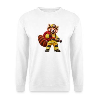 Feuerwehrmann Roter Panda mit Schlauch - Unisex Pullover - Weiß - Vorne - Alina (178cm) & Michal (187cm)