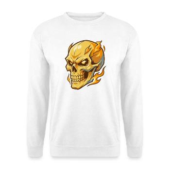 Feuriger goldener Schädel mit intensiven Augen - Unisex Pullover - Weiß - Vorne - Alina (178cm) & Michal (187cm)