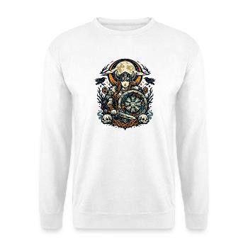 Mondnacht Valkyrie mit Schild - Unisex Pullover - Weiß - Vorne - Alina (178cm) & Michal (187cm)