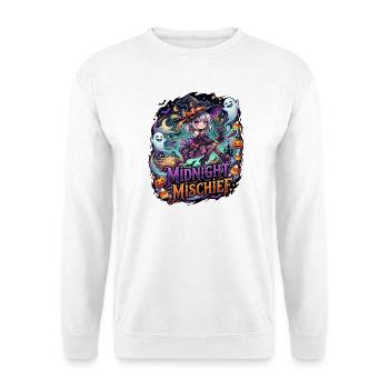 Süße Anime-Hexe auf Halloween-Besen - Unisex Pullover - Weiß - Vorne - Alina (178cm) & Michal (187cm)