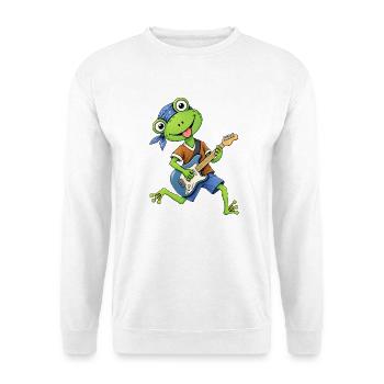 Frosch mit Gitarre  Musikfrosch - Unisex Pullover - Weiß - Vorne - Alina (178cm) & Michal (187cm)