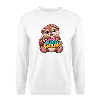 Keep Smiling Bär mit Blumenkranz - Unisex Pullover - Weiß - Vorne - Alina (178cm) & Michal (187cm)