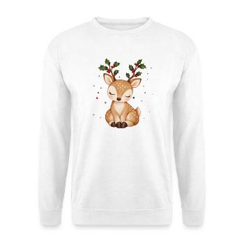 Niedliches Rentier mit Stechpalme  - Unisex Pullover - Weiß - Vorne - Alina (178cm) & Michal (187cm)