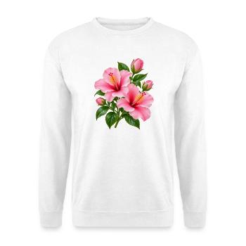 Rosa Hibiskusblüte - Unisex Pullover - Weiß - Vorne - Alina (178cm) & Michal (187cm)
