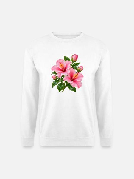 Rosa Hibiskusblüte - Unisex Pullover - Weiß
