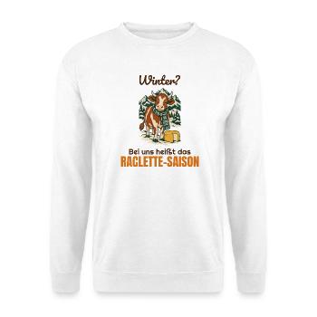 Winter? Bei uns heißt das Raclette-Saison - Unisex Pullover - Weiß - Vorne - Alina (178cm) & Michal (187cm)