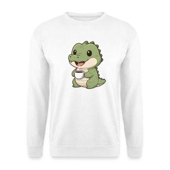 Krokodil mit Kaffee - Unisex Pullover - Weiß - Vorne - Alina (178cm) & Michal (187cm)