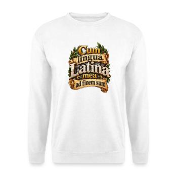 Cum Lingua Latina Schriftkunst - Unisex Pullover - Weiß - Vorne - Alina (178cm) & Michal (187cm)