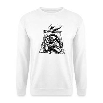 Suchtspiele – Gamer-Konsolen-Controller-Tasche - Unisex Pullover - Weiß - Vorne - Alina (178cm) & Michal (187cm)