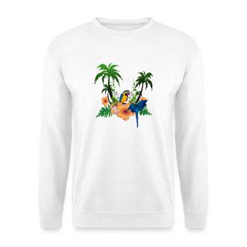 Tropisches Design mit Palmen und Papagei. - Unisex Pullover - Weiß - Vorne