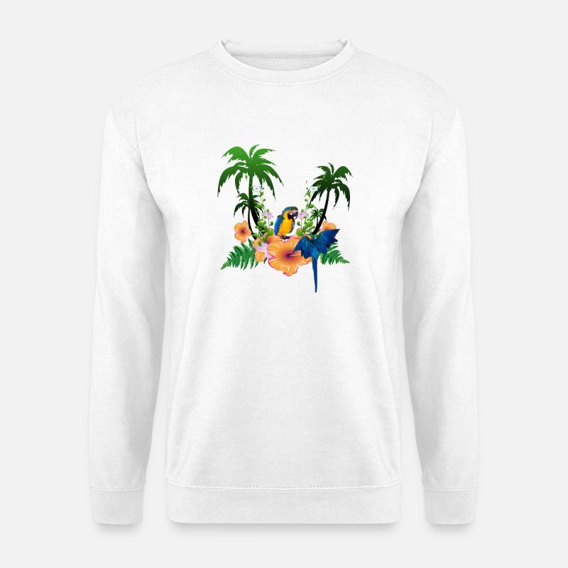 Tropisches Design mit Palmen und Papagei. - Unisex Pullover - Weiß