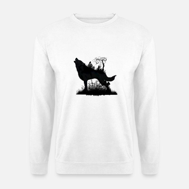 Awesome wolf with fairy at night - Unisex Sweatshirt - white