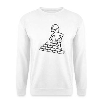 Bauarbeiter mit Maurerkelle, Mörtel und Mauer - Unisex Pullover - Weiß - Vorne