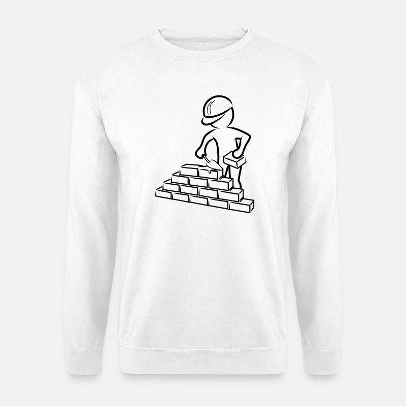 Bauarbeiter mit Maurerkelle, Mörtel und Mauer - Unisex Pullover - Weiß