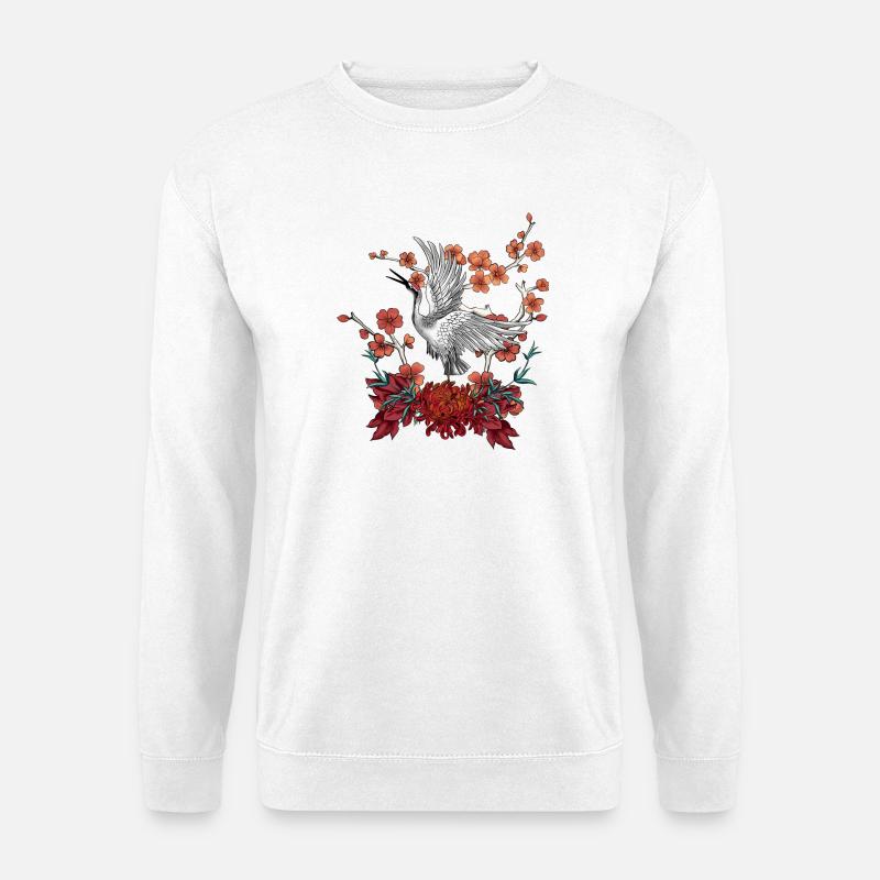 Belle grue avec des fleurs - Sweat-shirt Unisexe - blanc