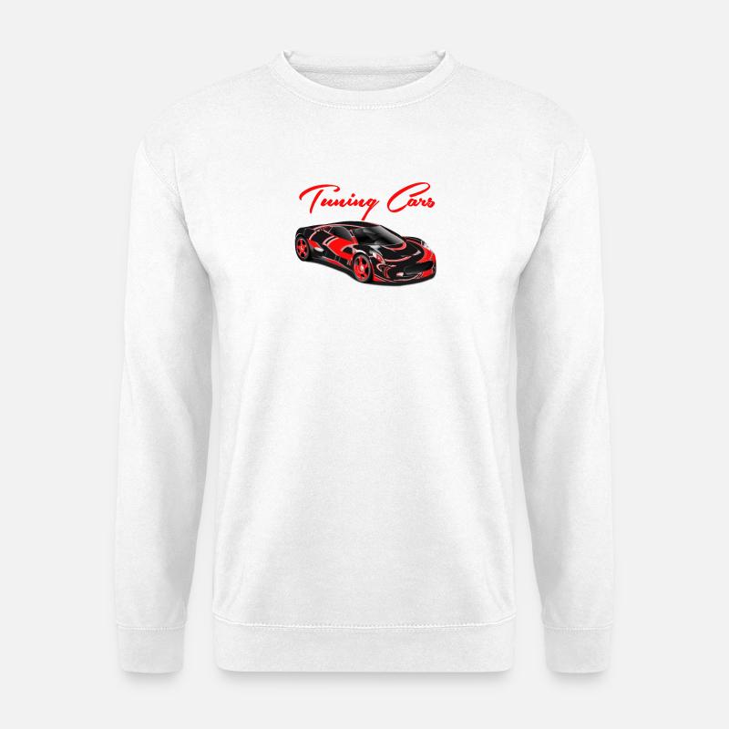 Flammenroter Tuning-Sportwagen - Unisex Pullover - Weiß