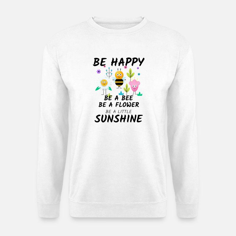 Fröhliches Gartenmotiv: Blume, Biene - Unisex Pullover - Weiß