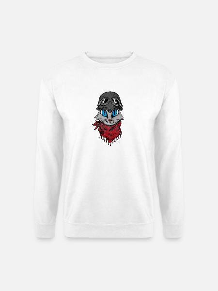 Biker Katze Katzen Cat Kätzchen Mieze Kitten - Unisex Pullover - Weiß