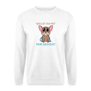 Willst du mit mir(Gassi) gehen? - Unisex Pullover - Weiß - Vorne - Alina (178cm) & Michal (187cm)