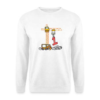 Kinder Geburtstagsshirt Bagger 1 Junge Baustelle 1 - Unisex Pullover - Weiß - Vorne