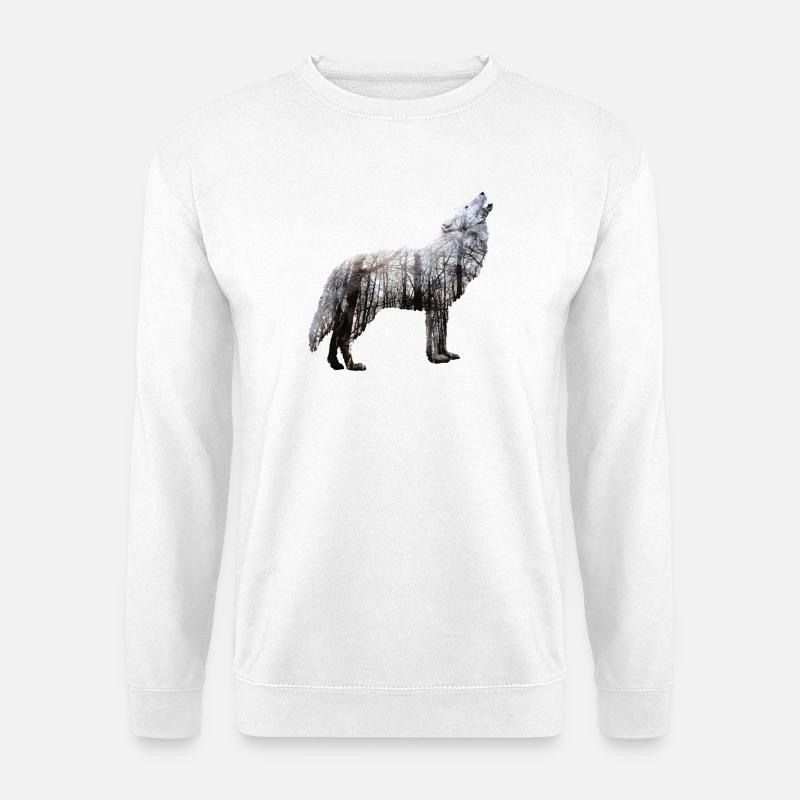 Wolf Wald Doppelbelichtung Natur - Unisex Pullover - Weiß