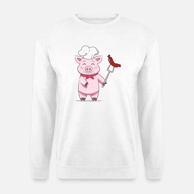 Schwein Grillmeister mit Wurst – Lustiges Design - Unisex Pullover - Weiß