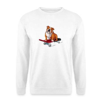 Englische Bulldogge auf einem Skateboard - Unisex Pullover - Weiß - Vorne