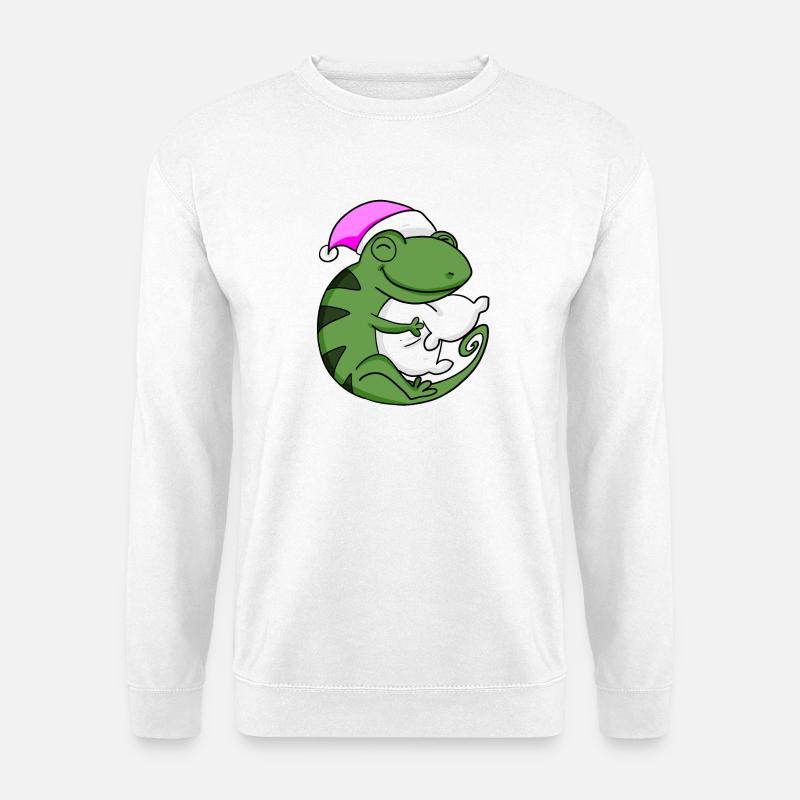 Kameleon mit Kissen und Schlafmütze - Unisex Pullover - Weiß
