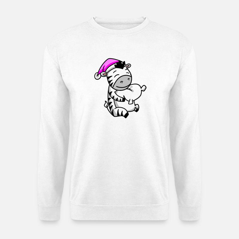 Zebra with pillow and sleeping cap - Unisex Sweatshirt - white