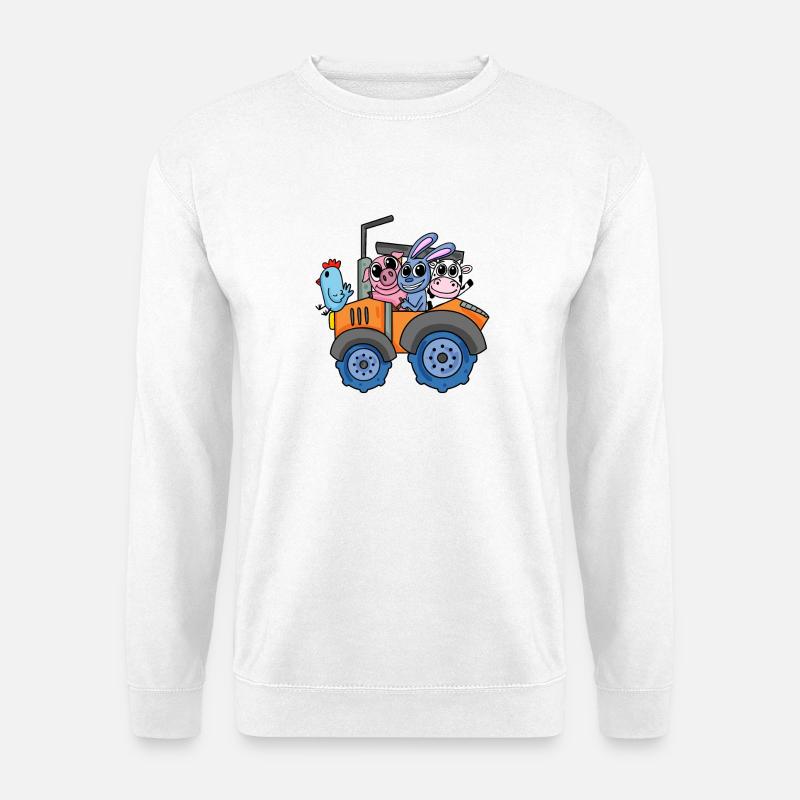 Tiere auf dem Bauernhof mit Traktor - Unisex Pullover - Weiß