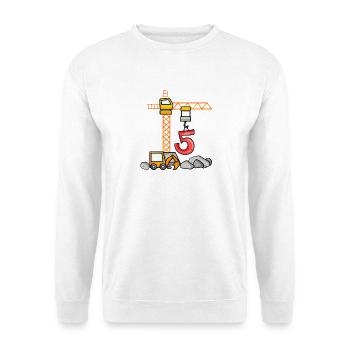 5. Geburtstag 5 Jahre Kran Baustelle Bagger Junge - Unisex Pullover - Weiß - Vorne