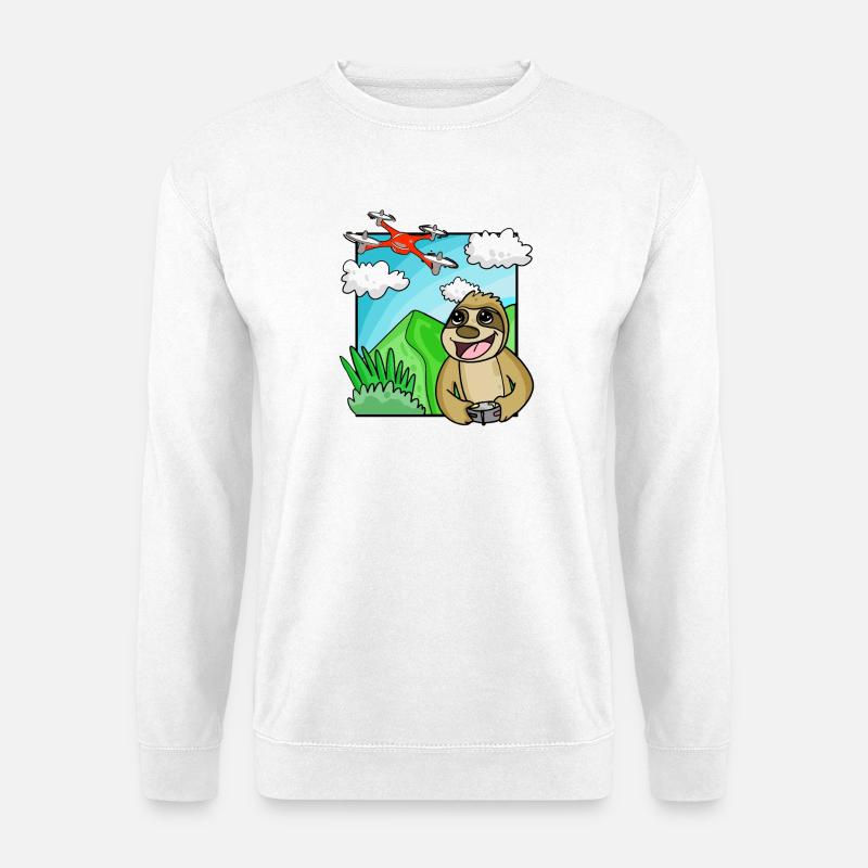 Sloth with Quadcopter - Drone Motif - Unisex Sweatshirt - white
