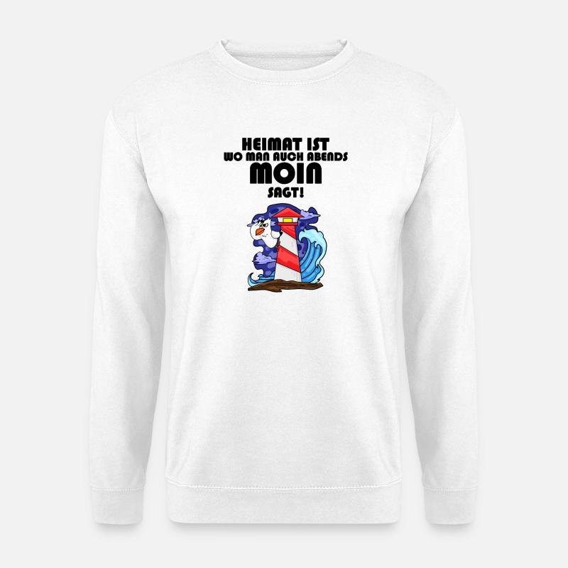 Nordsee Plattdeutsch Spruch Moin Möwe Leuchtturm - Unisex Pullover - Weiß