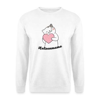 Katzenliebe Pinkes Herz Kuschelbild - Unisex Pullover - Weiß - Vorne