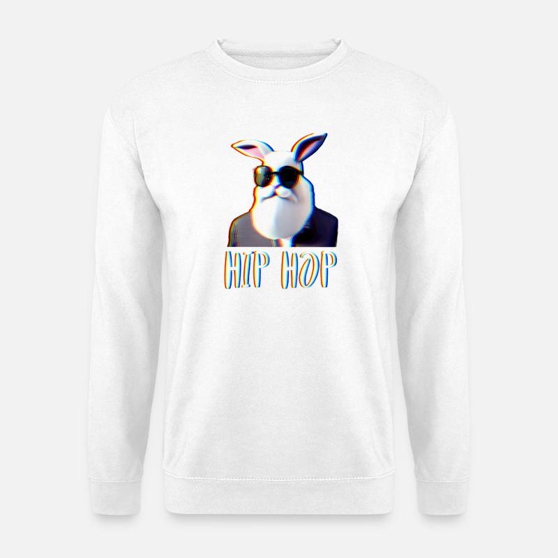 Hip Hop Hipster Hase Kaninchen mit Bart - Unisex Pullover - Weiß