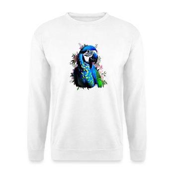 Blauara Papagei auf Blumenhintergrund - Unisex Pullover - Weiß - Vorne