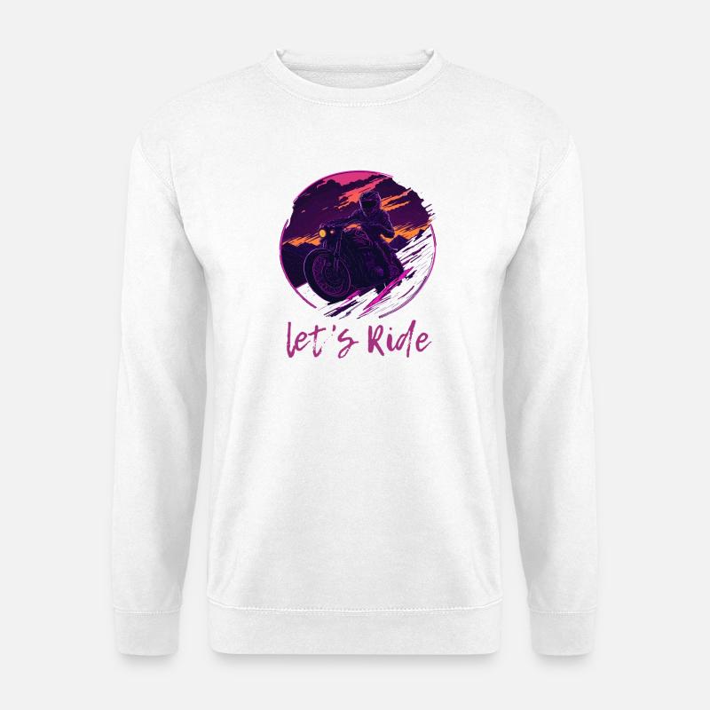 Let's Ride Synthwave Motorradfahrer - Unisex Pullover - Weiß