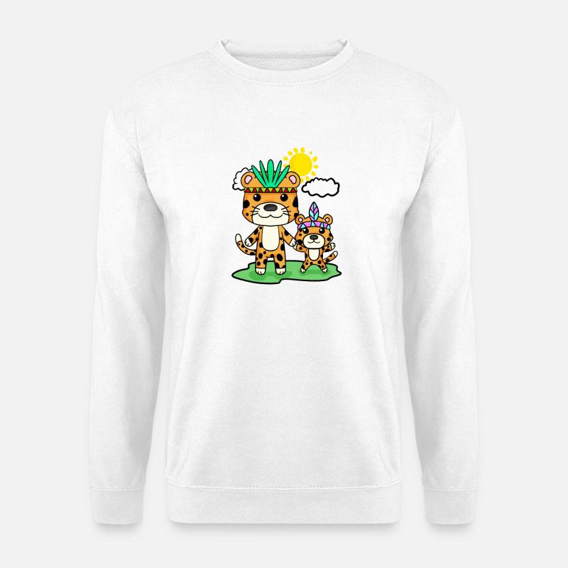 Leopard Familie - Leopard mit Baby - Unisex Pullover - Weiß