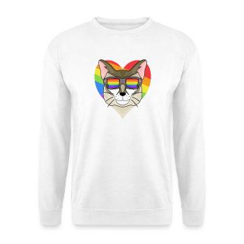 Regenbogen - Katze Singapura mit Brille und Herz - Unisex Pullover - Weiß - Vorne