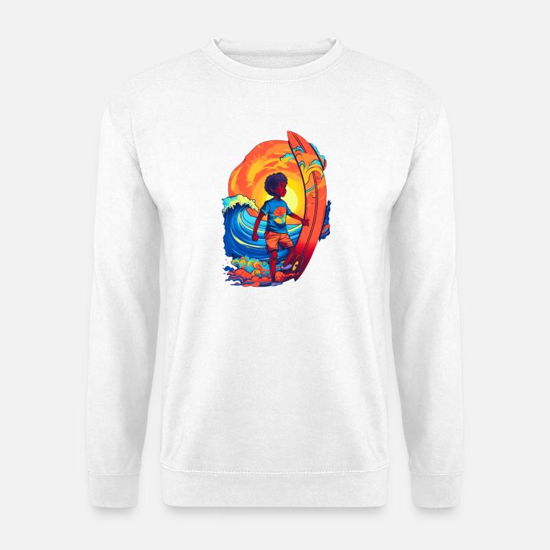 Surfender mit Sonnenstrahl-Motiv - Unisex Pullover - Weiß