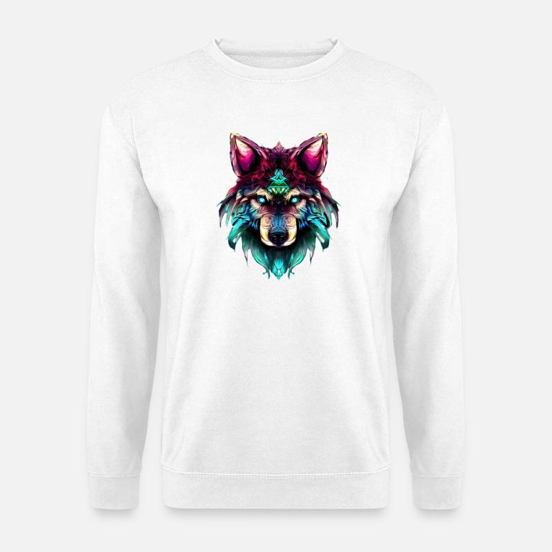 Mystischer Wolf Synthwave Wolfskopf - Unisex Pullover - Weiß