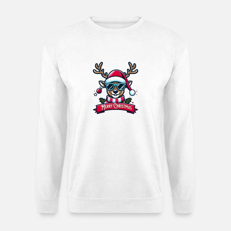 Rentier mit Santa Hut und Brille - Unisex Pullover - Weiß