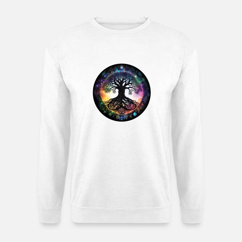 Wurzelbaum im Regenbogenkreis - Unisex Pullover - Weiß