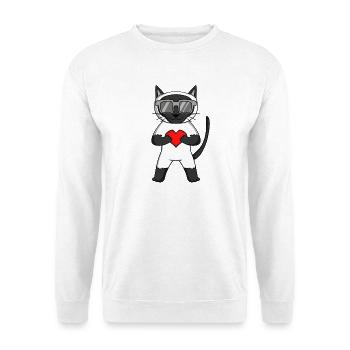 Katze mit Herz und Brille - Siamkatze - Unisex Pullover - Weiß - Vorne