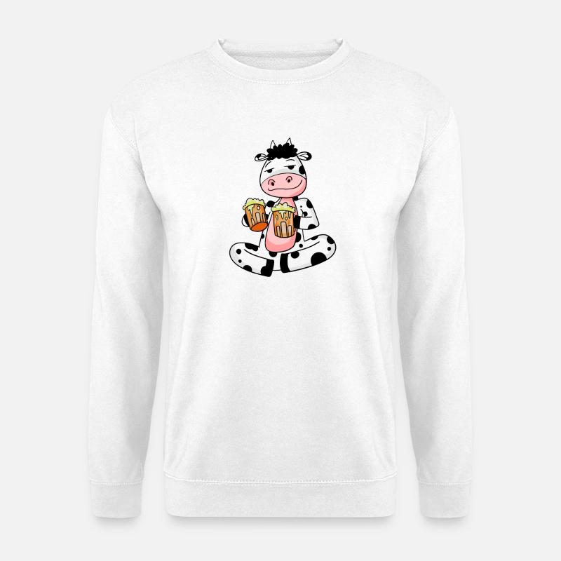 Kuh mit Bier - Unisex Pullover - Weiß