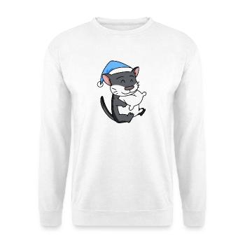 Sleeping Tired - Cat with Pillow and Sleepy Cap - Unisex Sweatshirt - white - Front