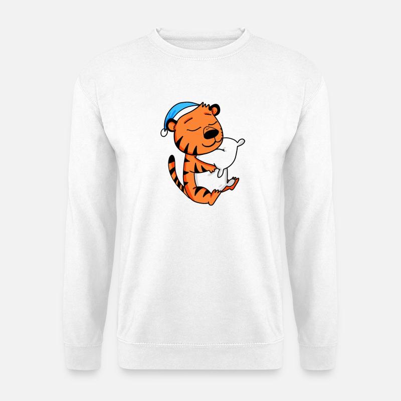 Tiger with pillow and nightcap - Unisex Sweatshirt - white