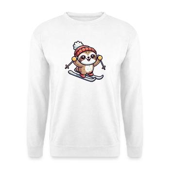 Faultier auf Ski - Winterfreuden für Tierfans - Unisex Pullover - Weiß - Vorne