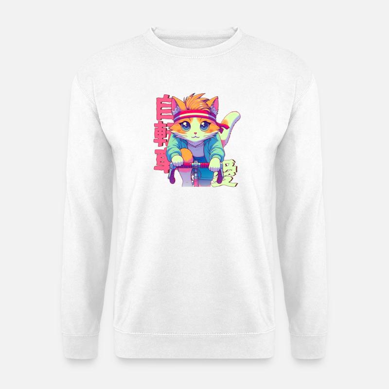 Radfahrender Anime Katze Neko - Unisex Pullover - Weiß